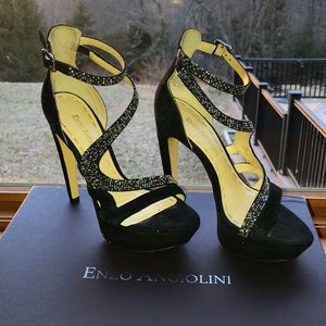 Enzo Angiolini Sparkle Black Suede Heels